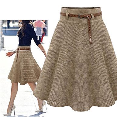 Khaki A Line Knitted Skirt | clothing | Knitting, Crochet, Knit skirt