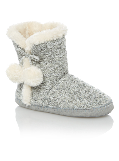 Womens Grey Cable Knit Slipper Boots | Tu clothing