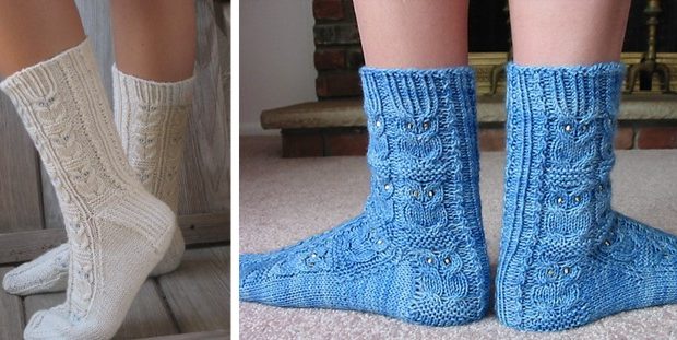 Owlie Knitted Socks With Beads [FREE Knitting Pattern]