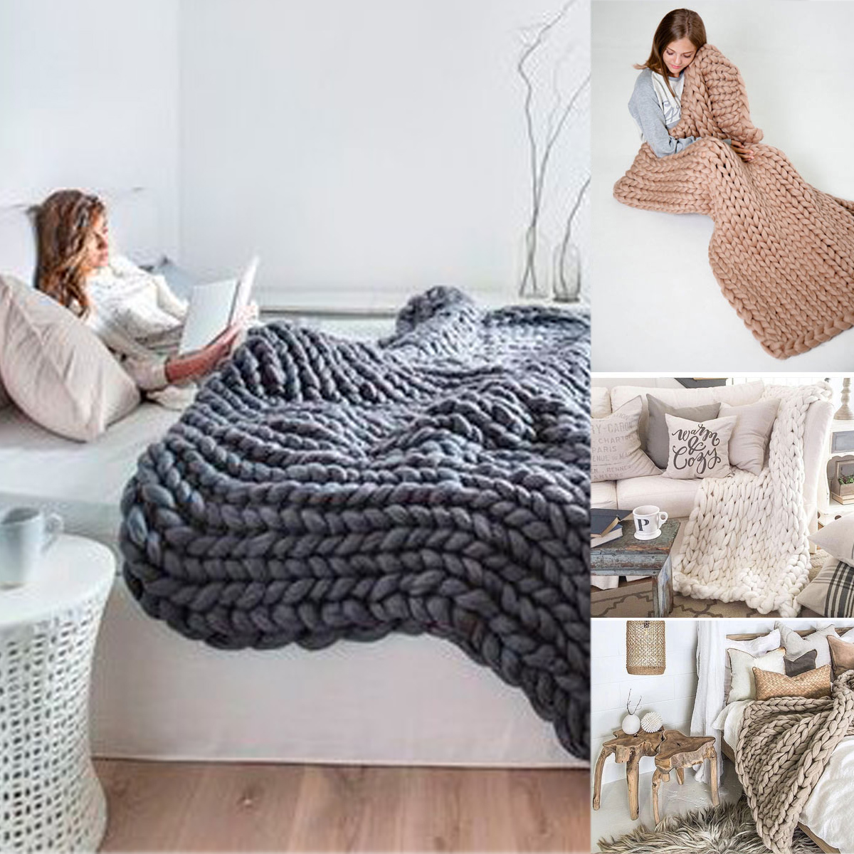 Hand-woven Bulky Winter Warm Soft Chunky Knit Blanket Thick Yarn
