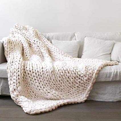 Amazon.com: Vibola 100X120cm Chunky Knit Blanket Merino Wool arm