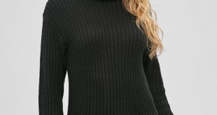 2019 Knitted Tunic Turtleneck Sweater In BLACK ONE SIZE | ZAFUL