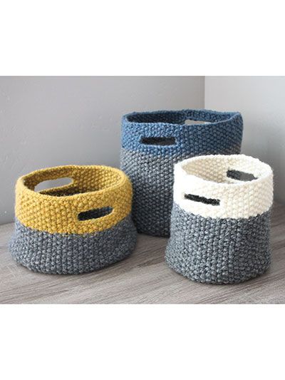 Three Sizes of Baskets with Handles Knitting Pattern | Knitting