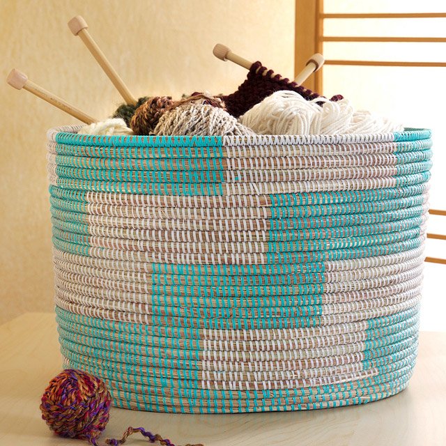 Handmade Herringbone Knitting Basket | woven storage basket