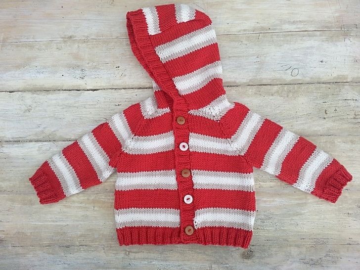 Kids Striped Raglan Sweater, Cardigan, Optional Hood , 6 Sizes