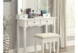 Roundhill Furniture Sanlo White Wooden Vanity, Make Up Table and