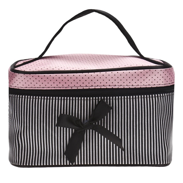 Cosmetic Bag Make up Bags Travel Makeup bag Square Bow Striped