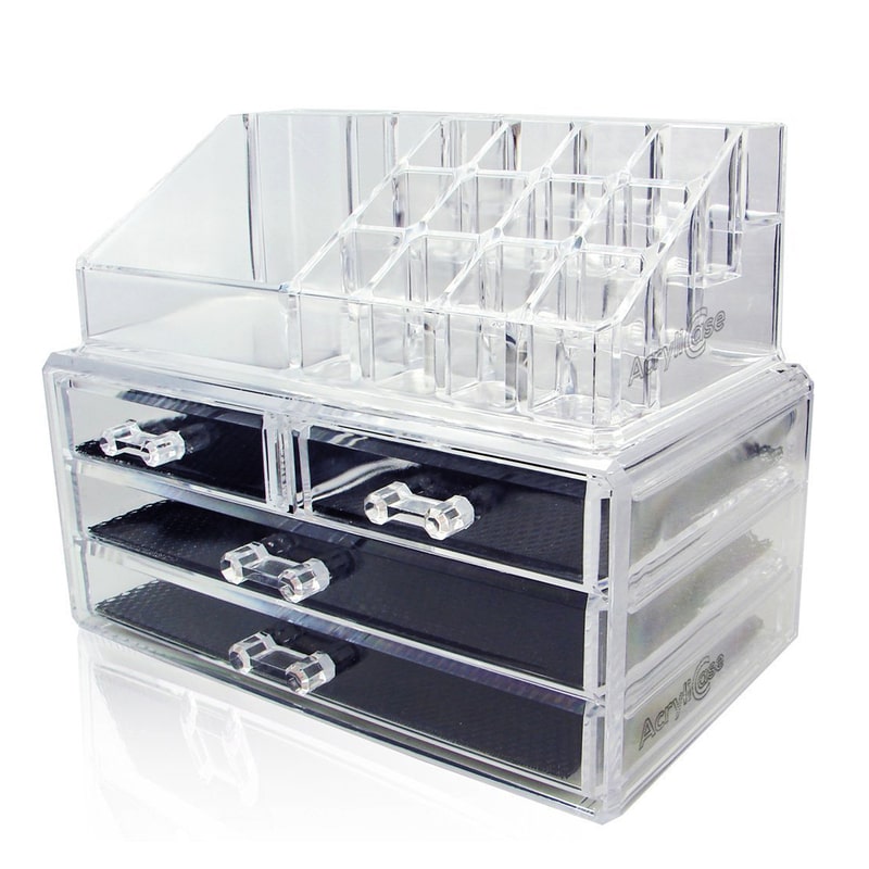 Acrylic Makeup Organizer Cosmetic Jewelry Display Box 2 Piece Set by