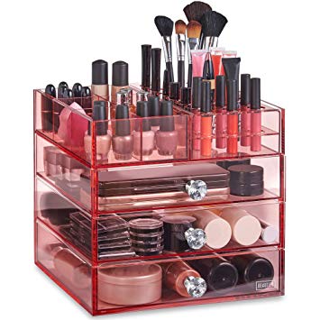 Amazon.com: Beautify Large 4 Tier Blush Pink Acrylic Cosmetic Makeup
