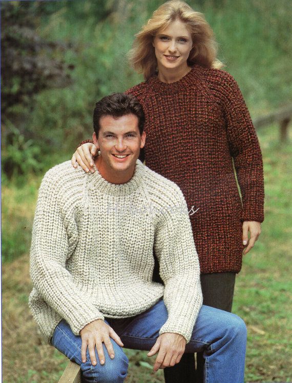 Womens Mens knitting pattern fishermans rib sweater chunky sweater