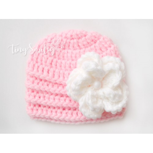 Pink Baby Girl Flower Hat Newborn Crochet Hat