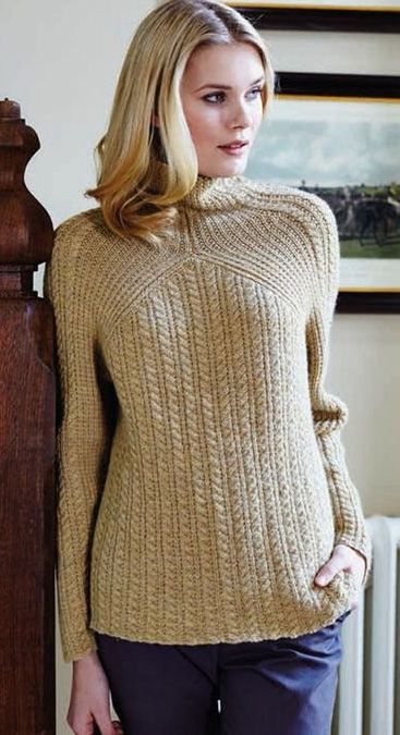 Free knitting pattern for Cable and Rib pullover sweater by Debbie