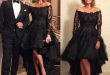 Hi Low Black Mother of the Bride Dresses with Lace Appliques .