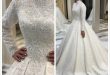2019 Arabic Muslim Lace Beaded Wedding Dresses High Neck Long .