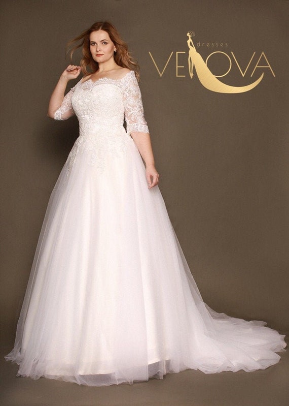 Plus Size Wedding Dress Long Sleeve Lace Wedding Dress Tulle | Et