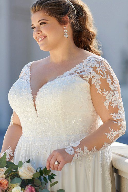 Lace sleeve wedding dress - romantic wedding dress - Style 6843+ .