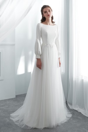 Simple Boho Wedding Dress with Bubble Sleev